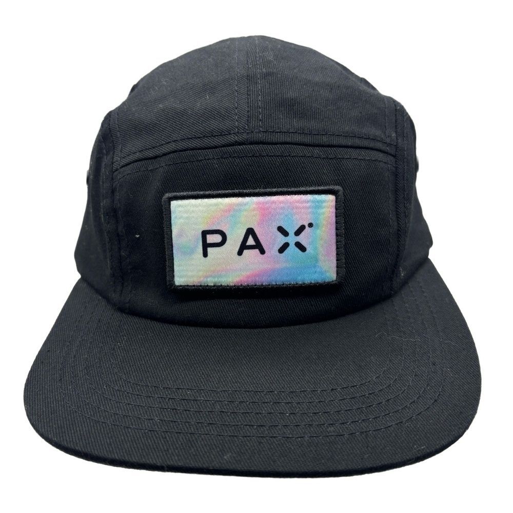 PAX Life Black 5 Panel Hat Adjustable Strapback Tie-Dye Logo Patch 100% Cotton